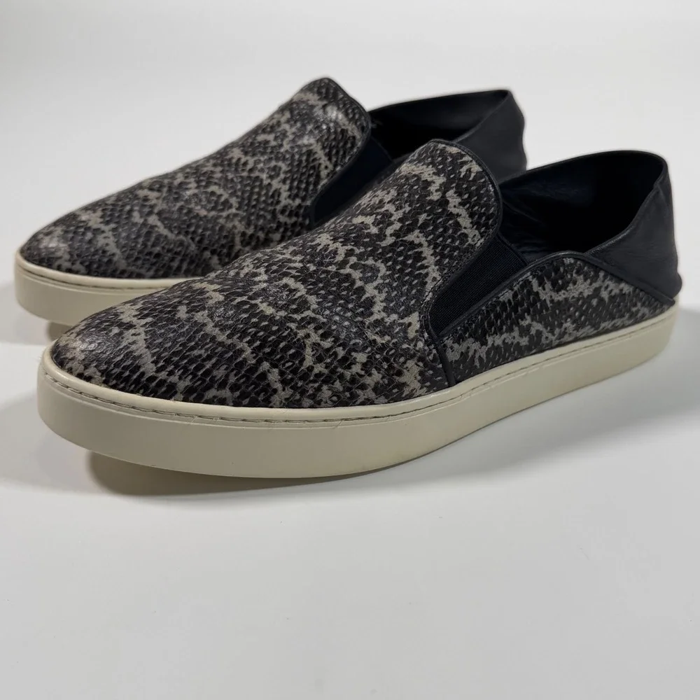 Vince Snakeskin Print Leather Slip On Sneakers Women's 39.5 US 9-9.5 Gray Black